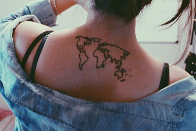 World map back tattoo